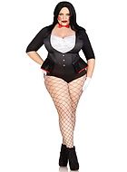 Body costume, buttons, 3/4 length sleeves, bow tie, plus size